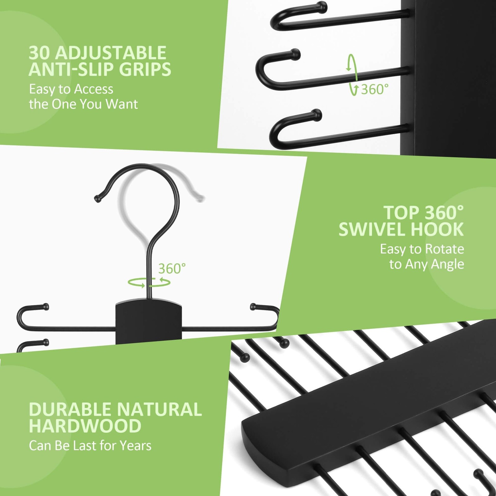 Upgraded Tie Rack Hanger for Closet with 30 Metal Hooks, Space Saving Necktie…