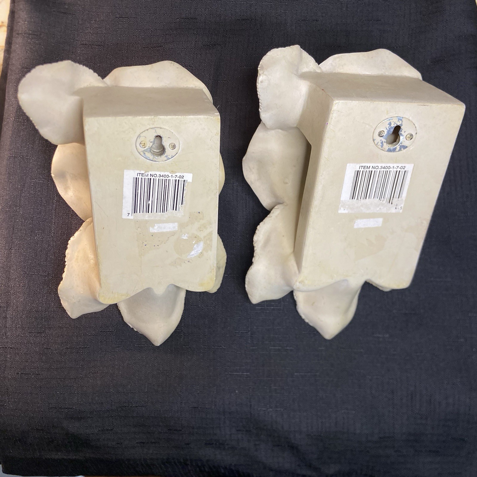 Set of 2 Vintage Ivory Rose Resin Floral Curtain Rod Pole Holders