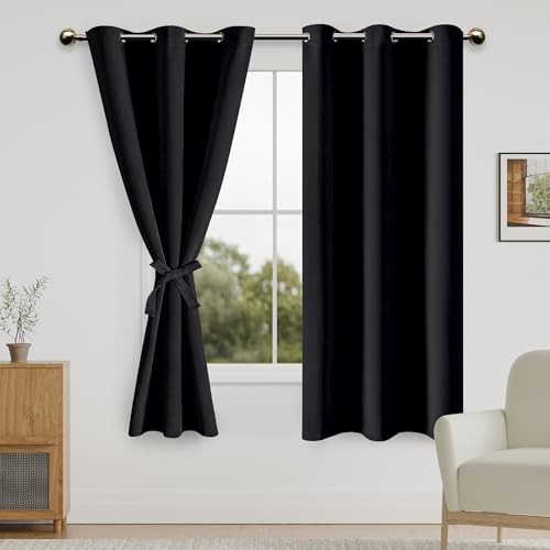 out Curtains for Bedroom Sewn with Tiebacks – 42″W x 63″L (Pack of 2) Black