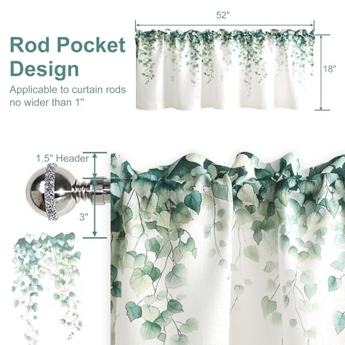 Window Valance for Kitchen Basement Semi 52″W x 18″L (Pack of 1) Green Vine