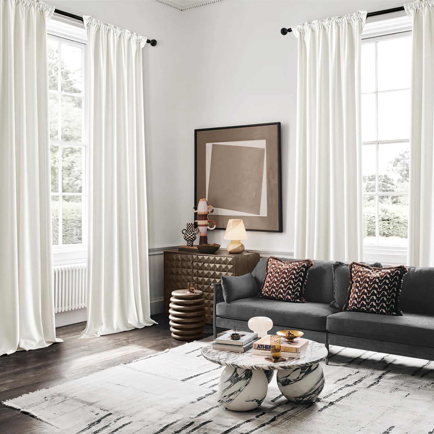 MIULEE Velvet Curtains 96 Inches Long 2 Panels Set for Living Room Bedroom Cream