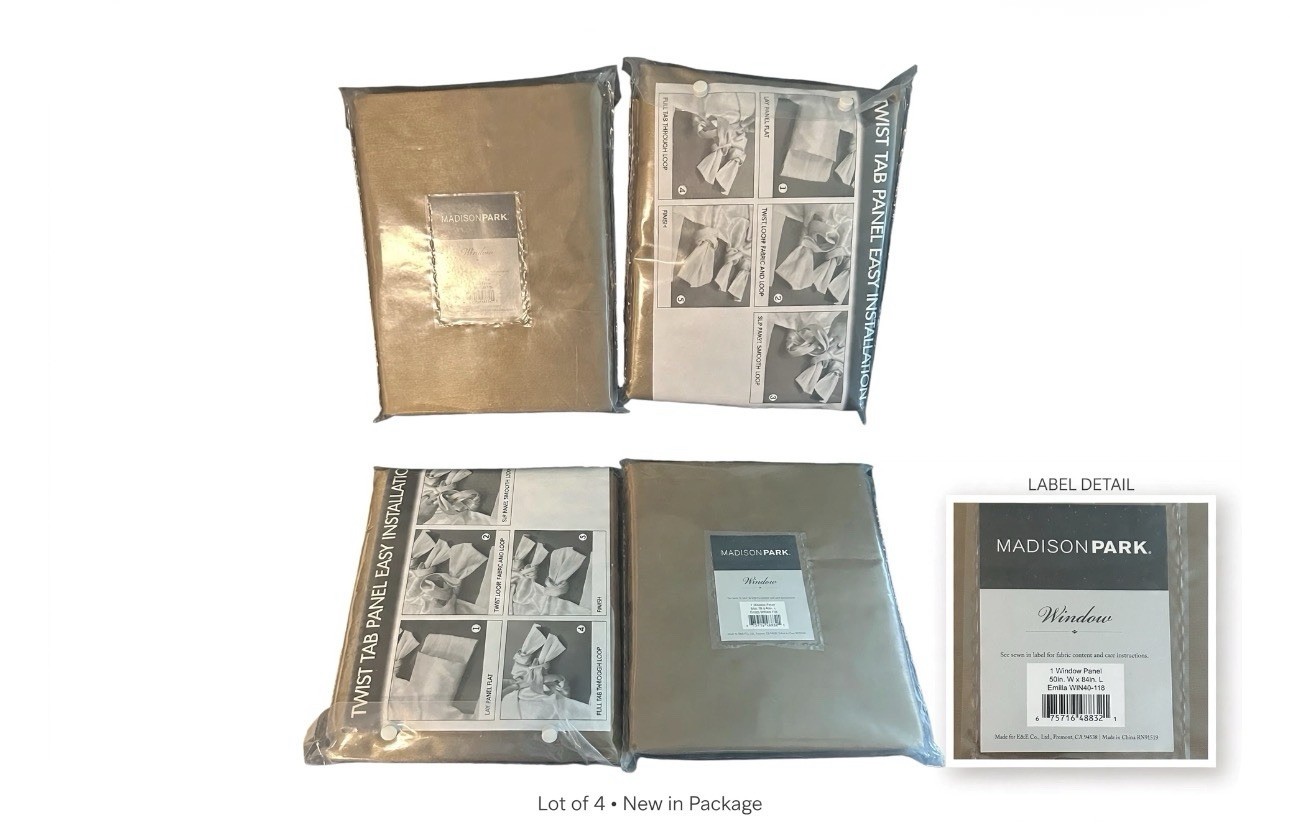 Madison Park Window Panels 50in W x 84in L. Emilia 40-118.Set of 4 Panels. Taupe