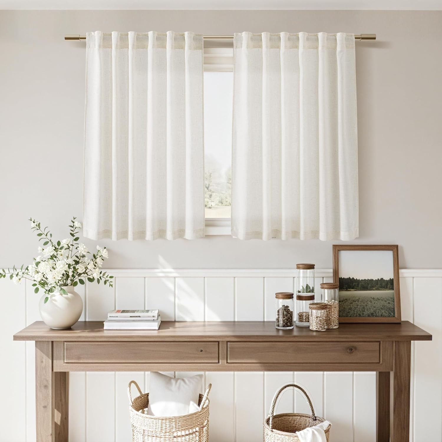 Long Curtains for Kitchen Linen Blend Semi Sheer Back Tab and