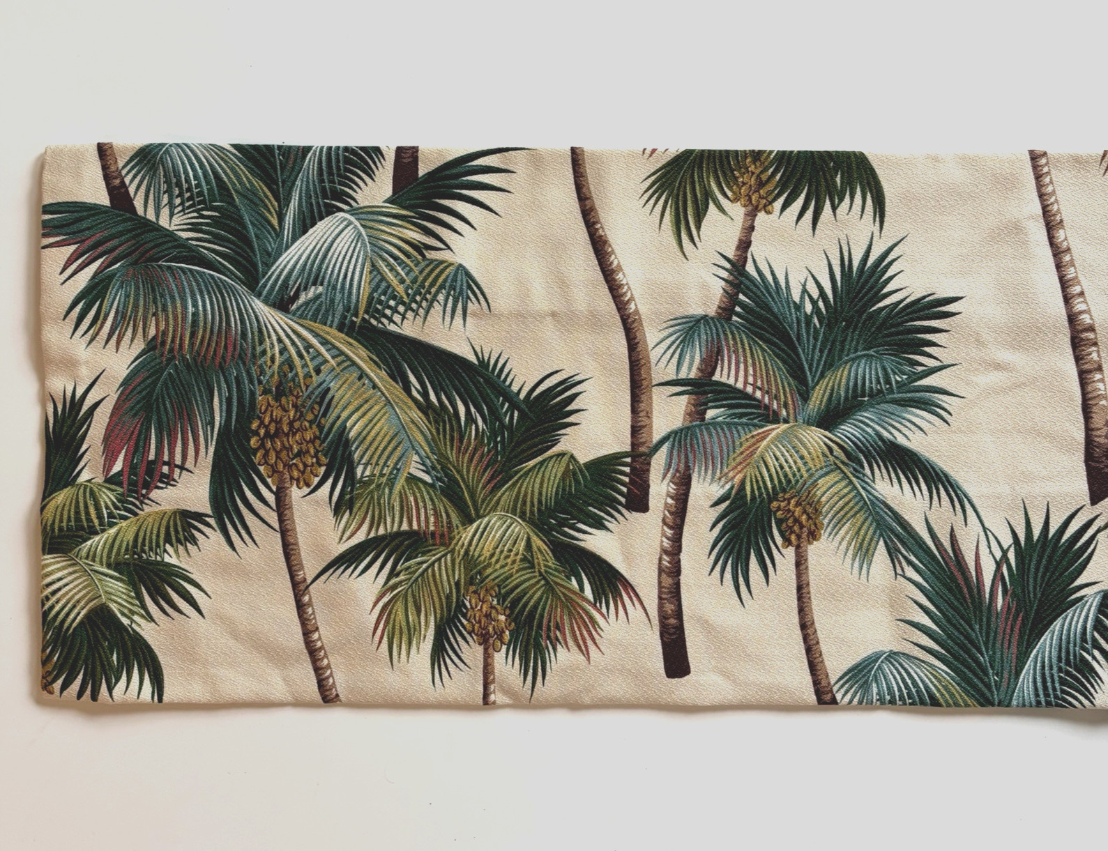 Two Barkcloth 13″ Lined Valances Tropical Palm Trees – 51.5″ & 71.5″ Long