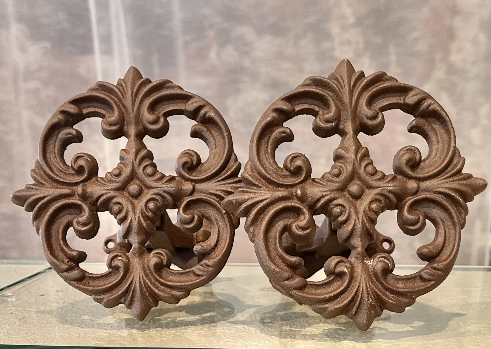 2 Large Drapery Medallion Cast Iron Curtain Tieback Holdbacks Vintage Heavy 6.5″