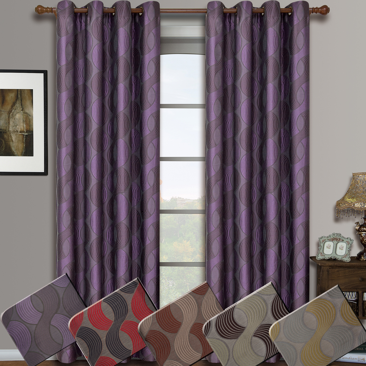 Set of 2 Panels 104″ Wide-Savanna- Jacquard Grommet Window Curtain Panels