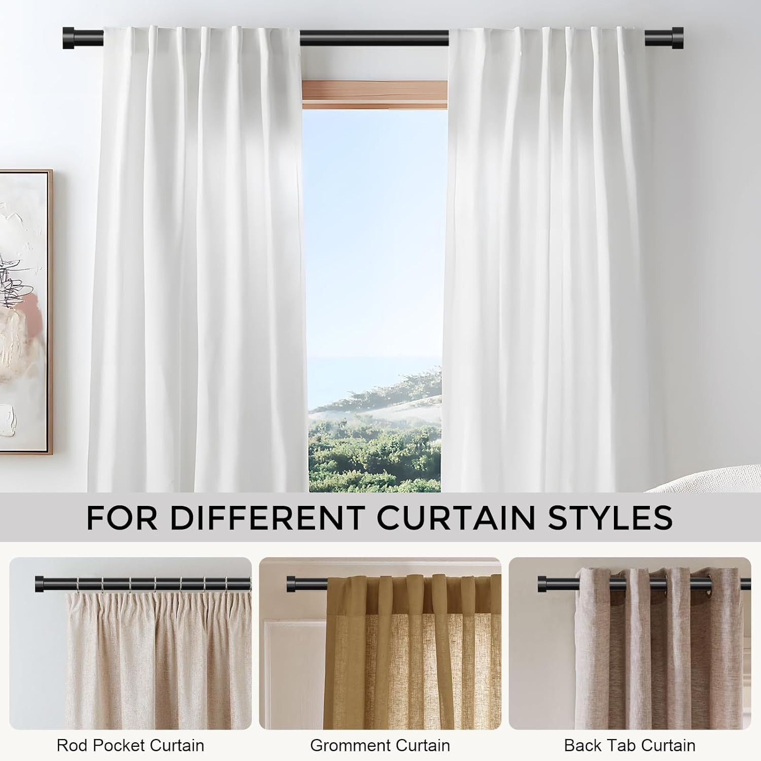 Curtain Rods for Windows 48 to 84 Inch4-7 Feet,Black 1” Diameter Drapery Rod…