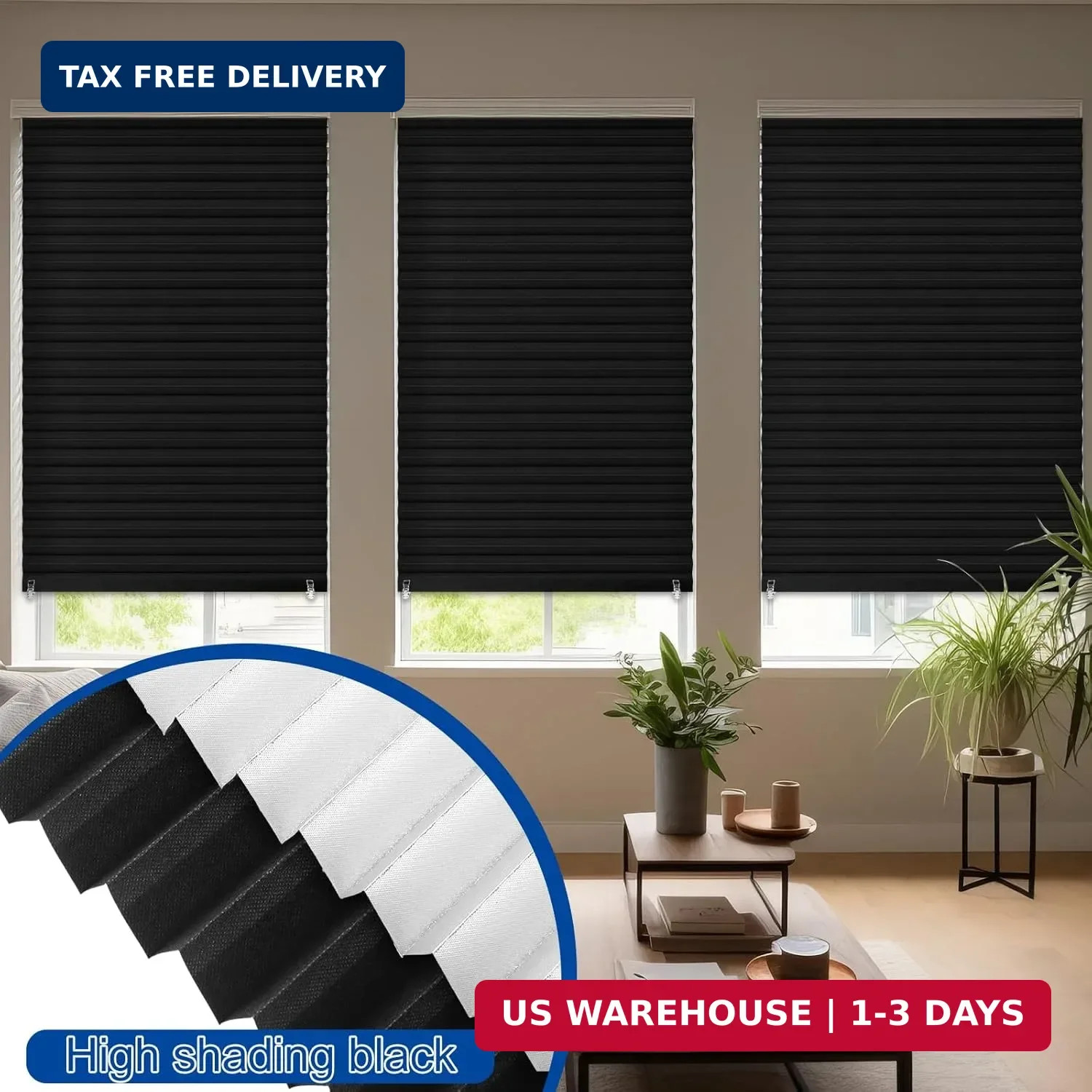 Threehoney 6 Pcs 35 x 110 Inches Blackout Temporary Blinds No Tools Cut to Size