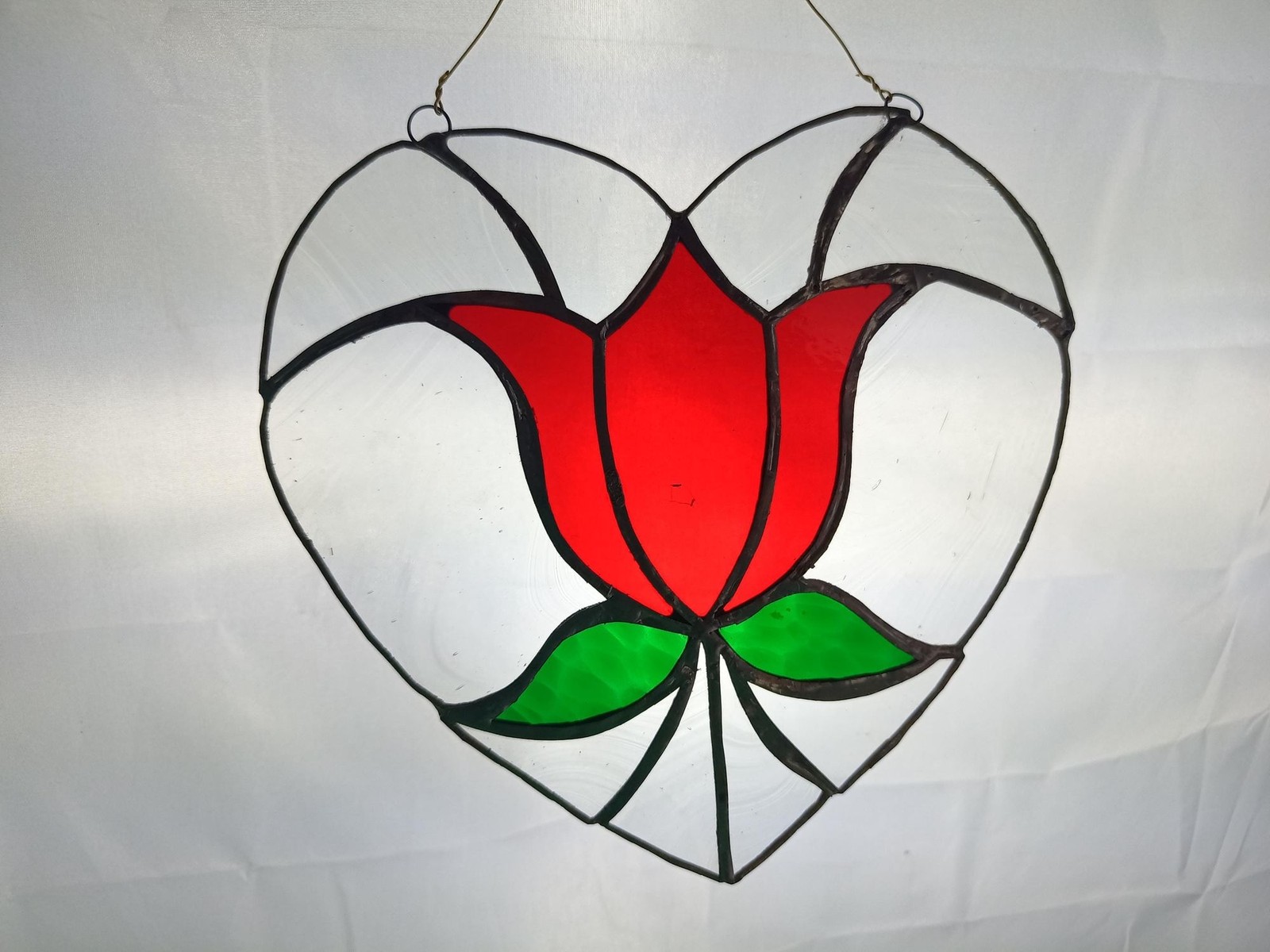 Stained Glass Panel Wall Hanging Window Decor 8 x 8 In Red Tulip Art Glass