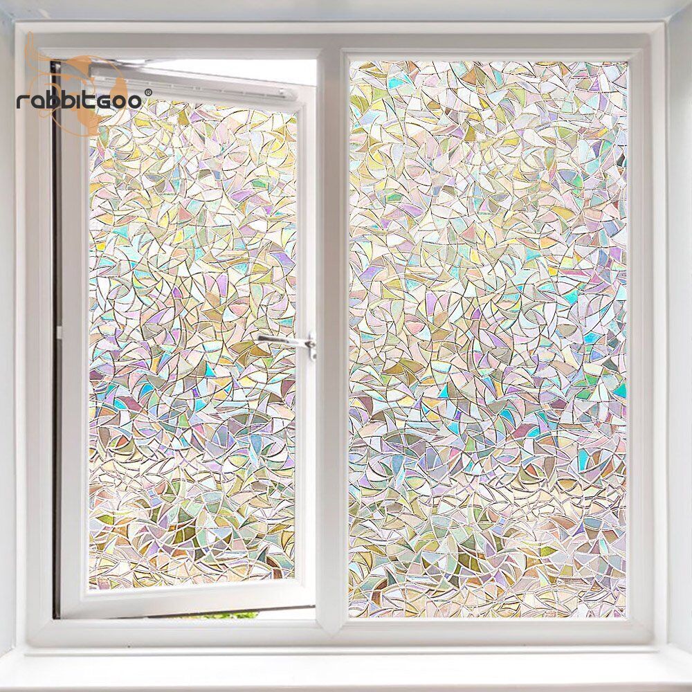 Rabbitgoo 3D Window Film Stained Glass Rainbow Window Static Clings 17.5″x78.7″