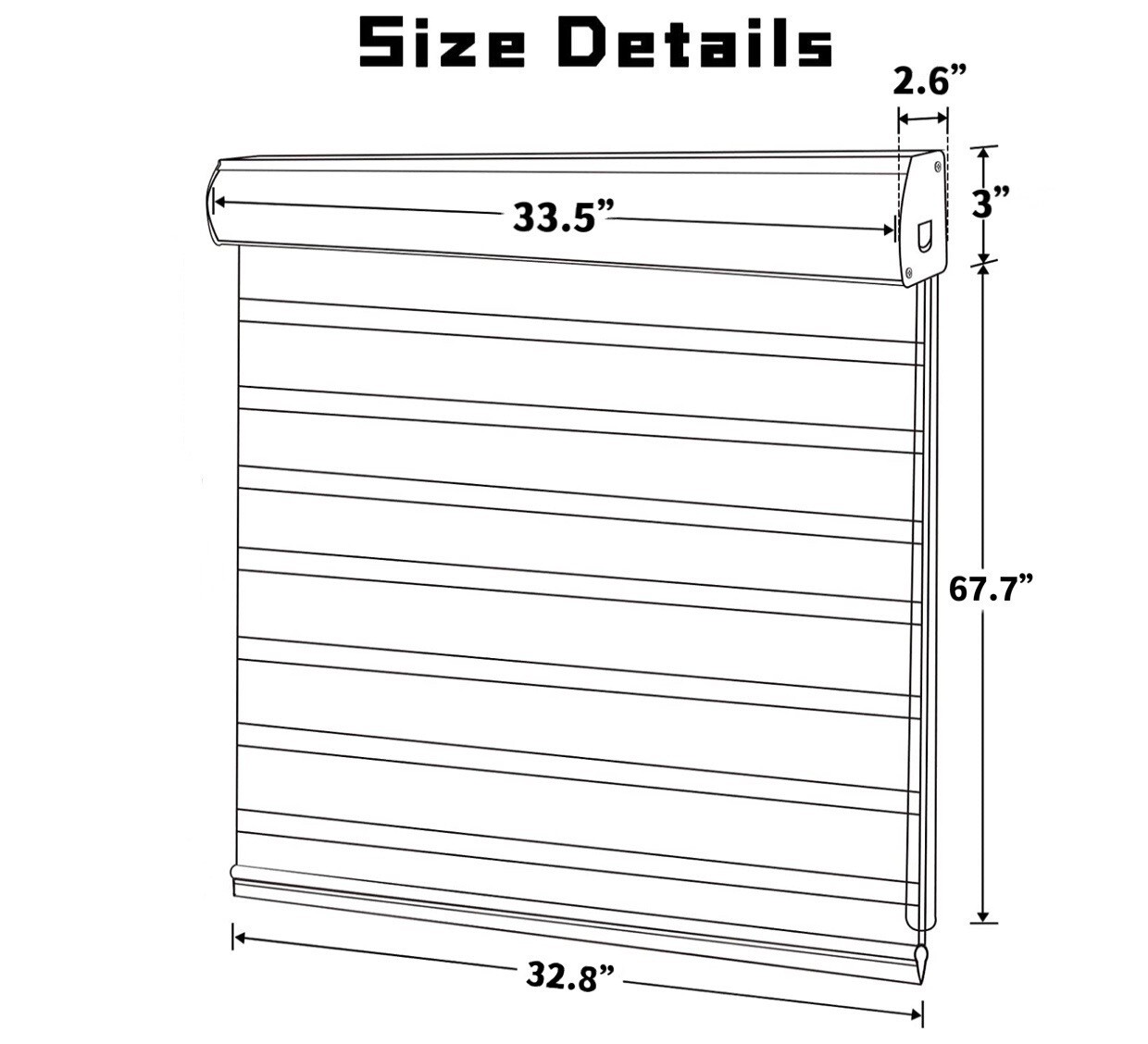 Horizontal Window Shade Blind Zebra Roller Blinds 33.5”* 68” White