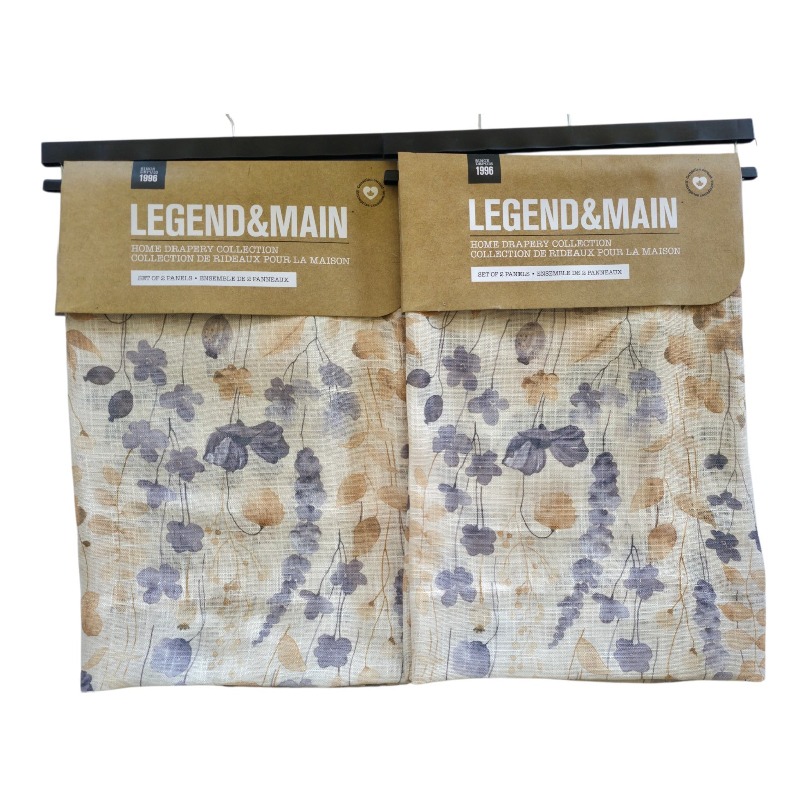 Legend & Main Linen Blend Floral Drapes Set of 4 37×84 Beige Gray Panels