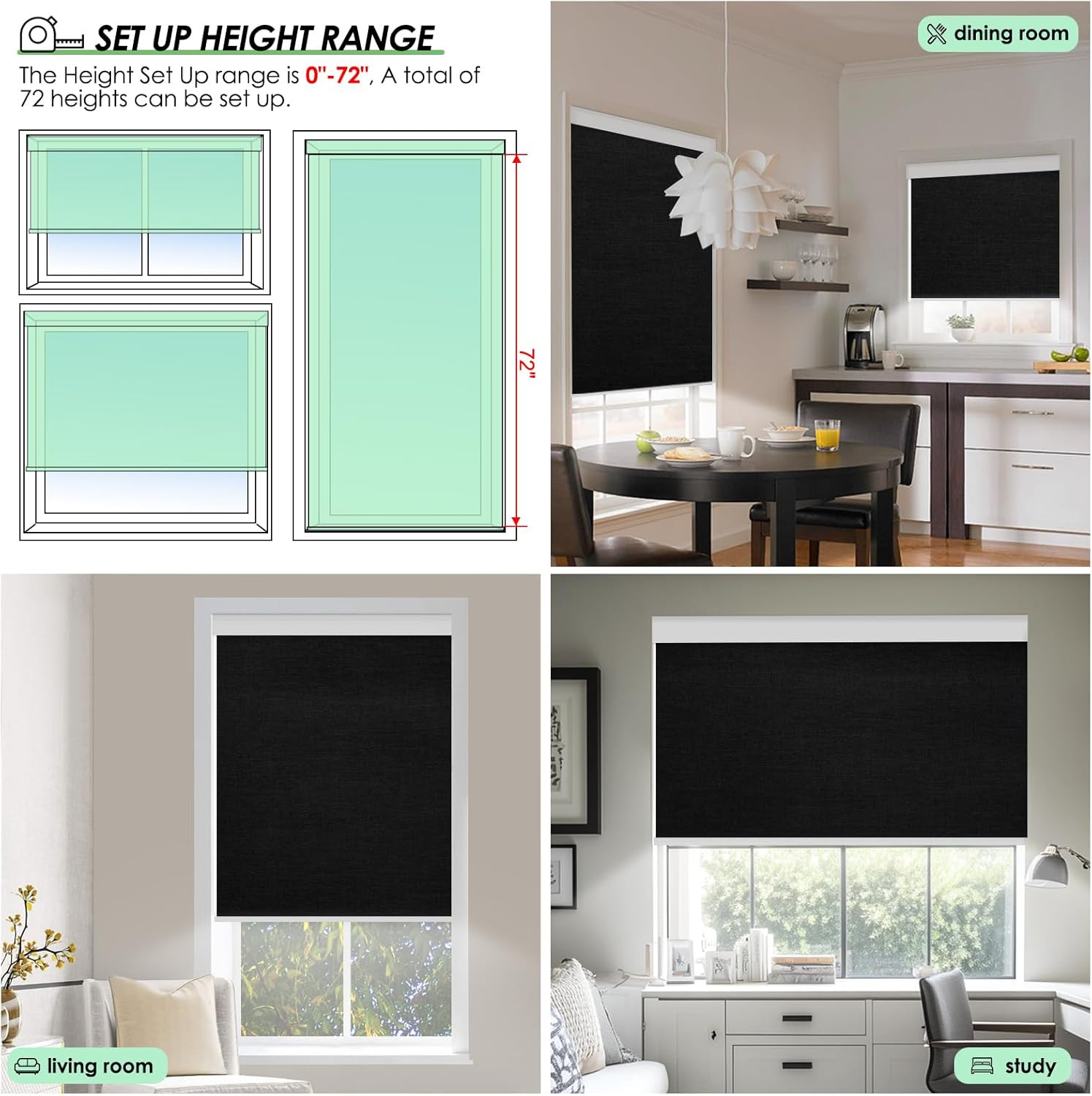 Smart Motorized Blackout Blinds with Remote Control – 34″x72″ Cordless Shades