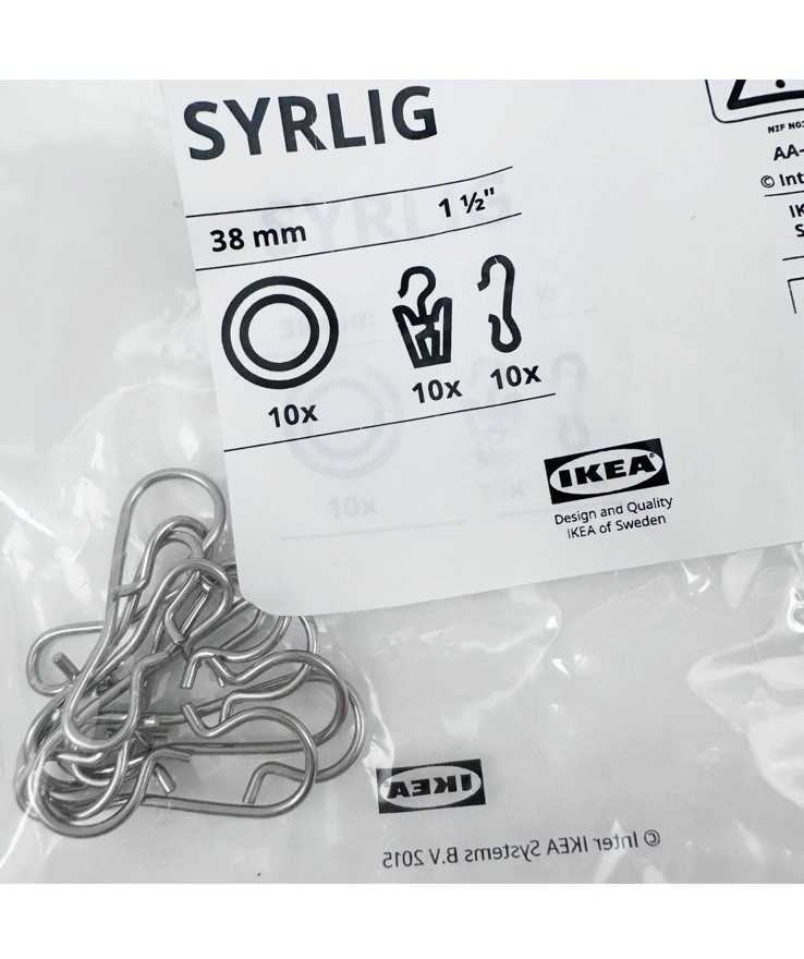 10-PACK Ikea SYRLIG Curtain Ring w/Clip & Hook, Nickel Plated 1 1/2″, 804.897.89