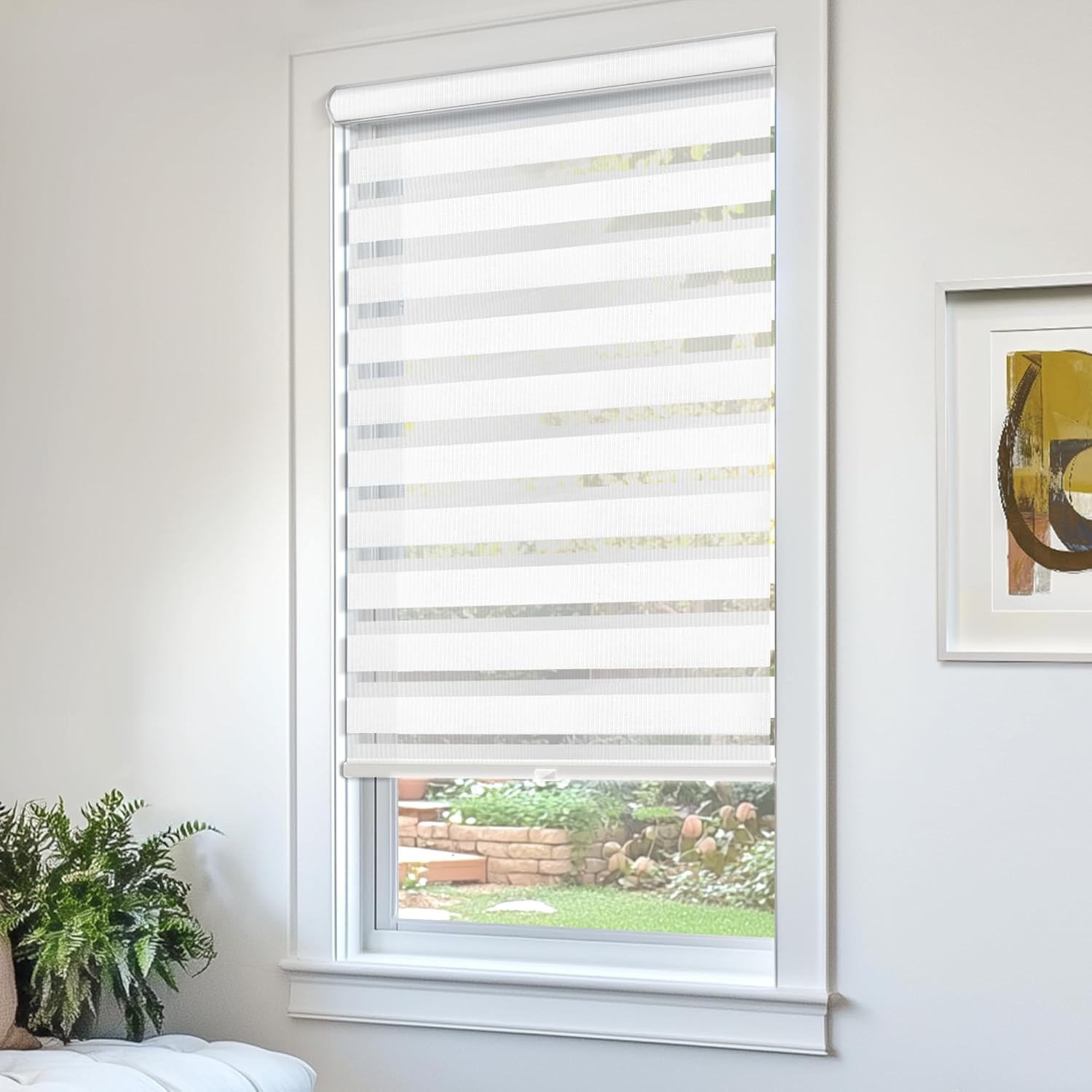 CHICOLOGY Zebra Blinds Cordless Window Shade Basic Arctic 72″ W x 72″ H