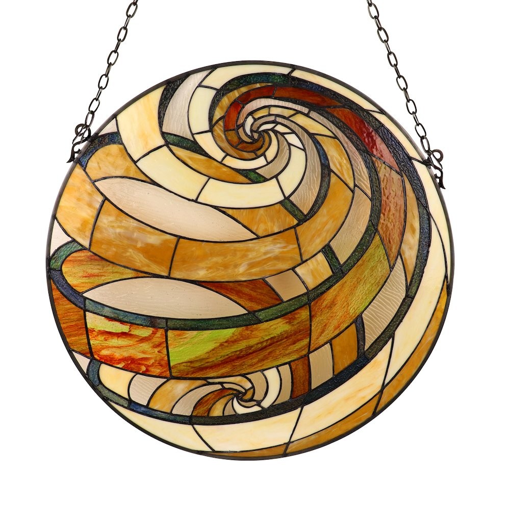 Terra Tiffany-Style Geometric Stained Glass Window Panel 23″ Width