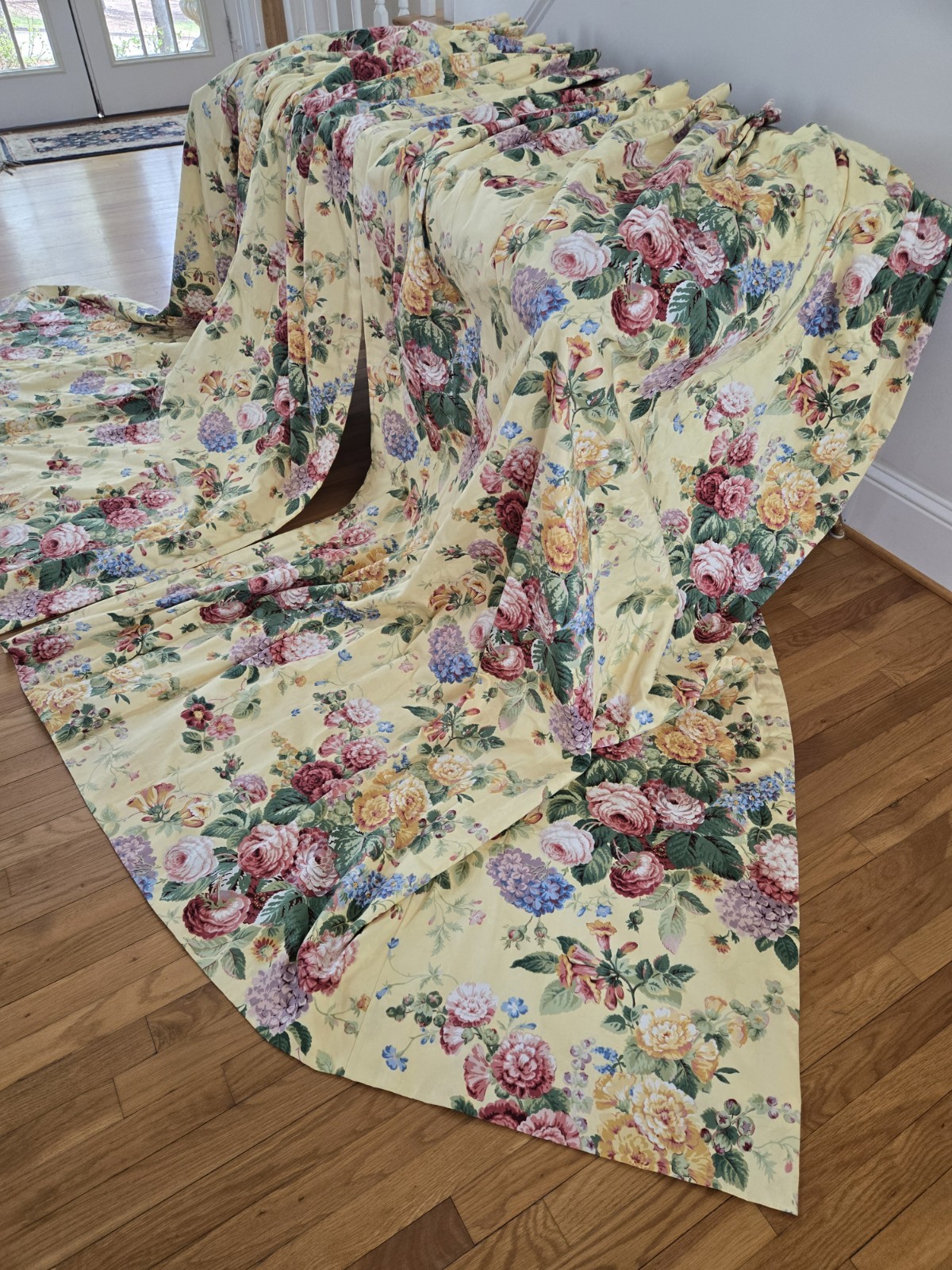 2 Custom English Country Cottage Rose Yellow Multi Pinch Pleat Drapes W30xL86