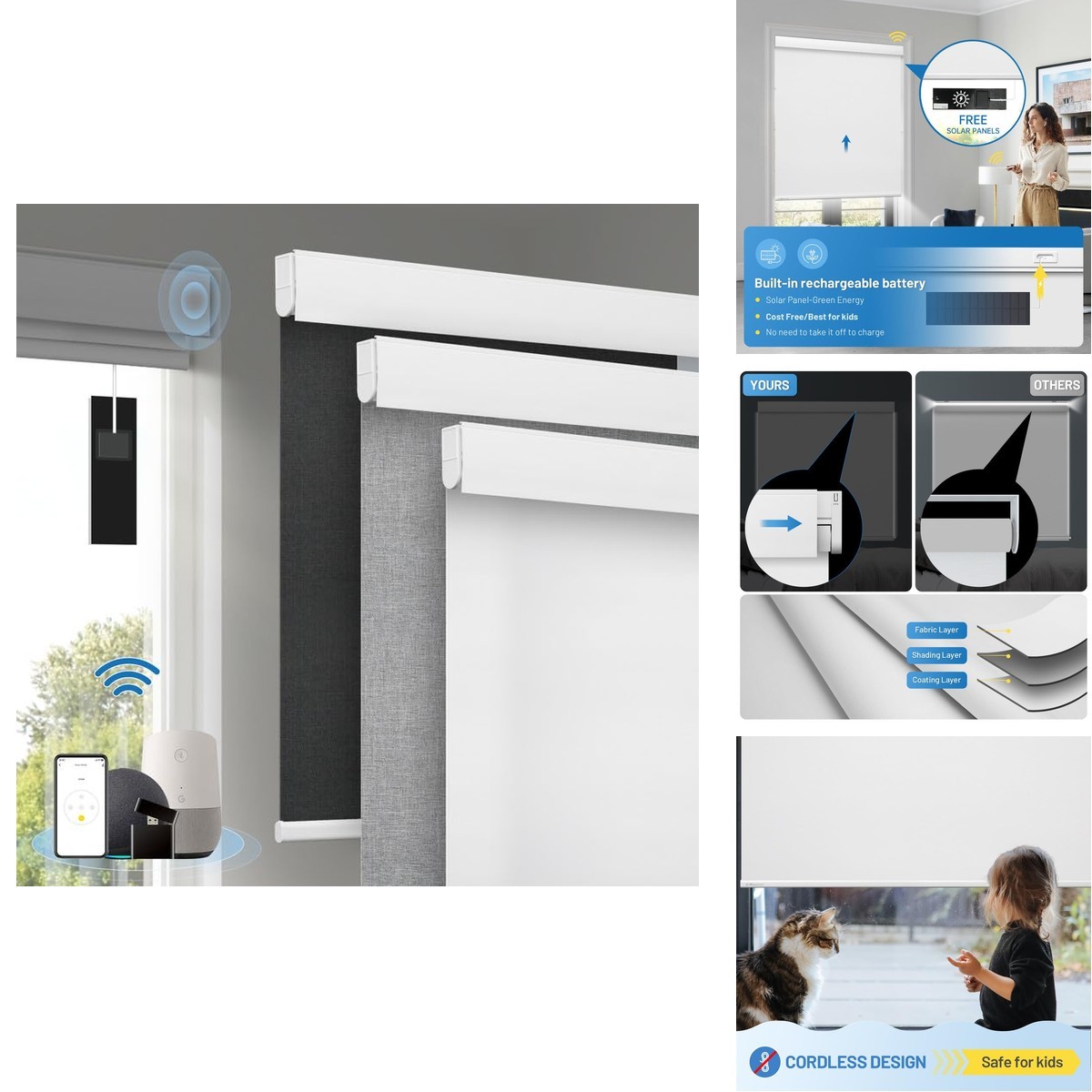 CITOLEN S001 Motorized Cordless Smart Blackout Roller Blinds White 50″ W x 72″ H