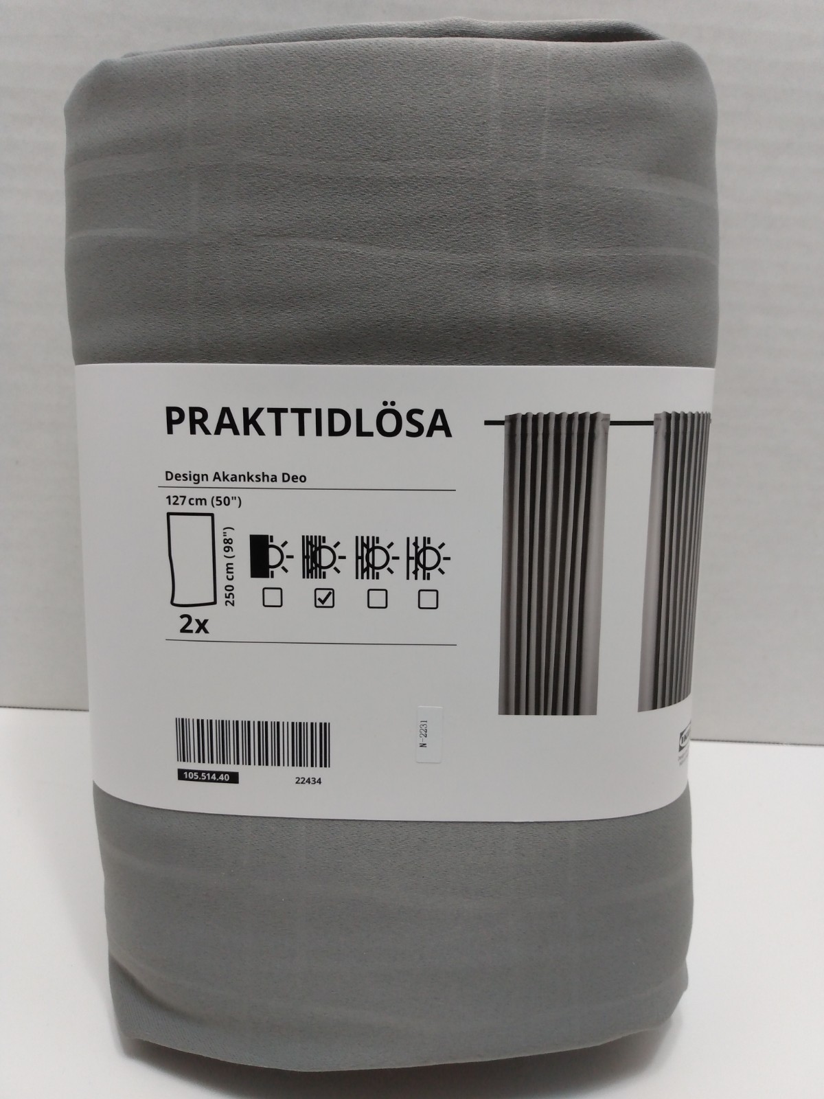 Ikea PRAKTTIDLOSA Gray Room Darkening Curtains 2 panels 50×98 inches 105.514.40