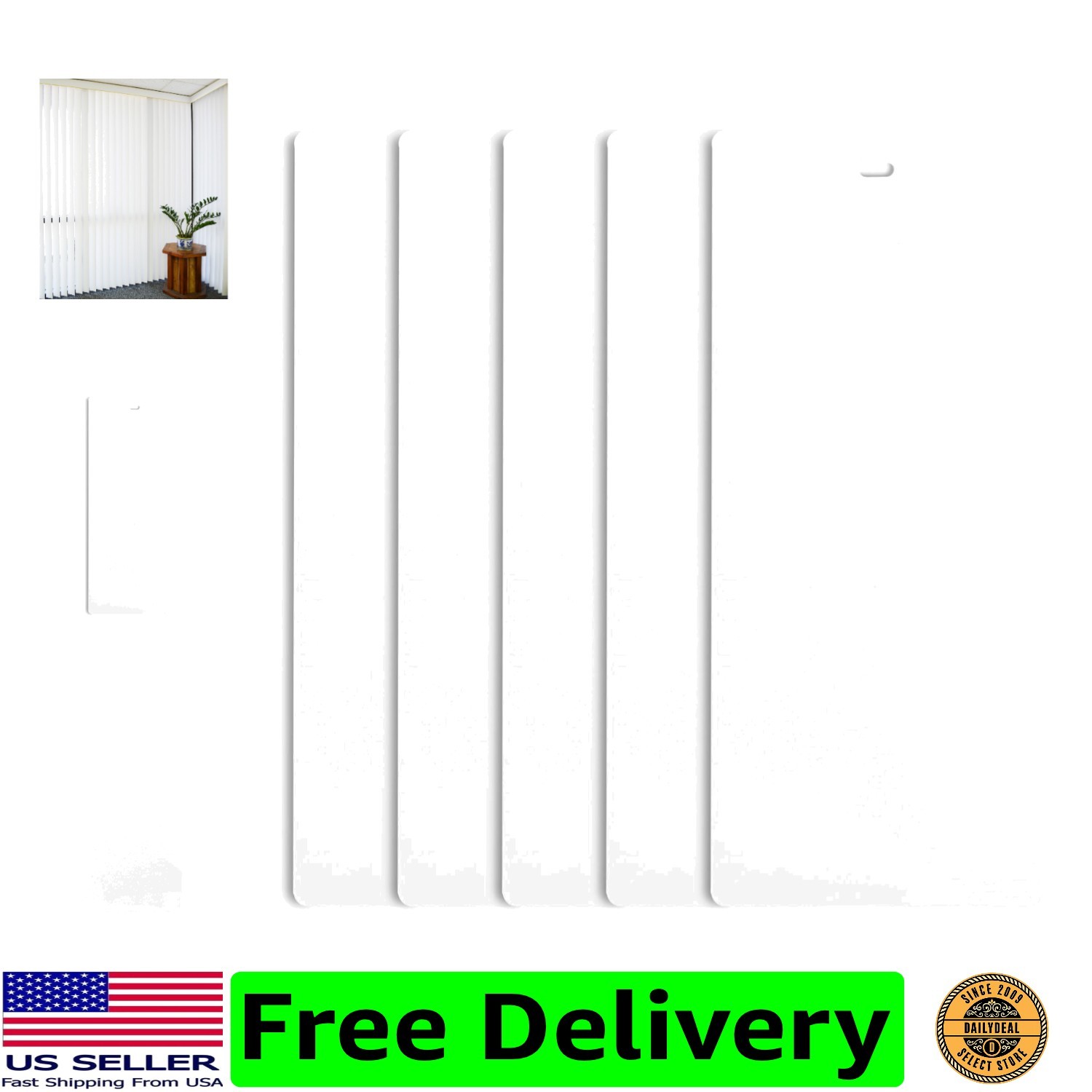 PVC Veritcal Blind Replacement Slats Curved Smooth White 82.5 Length 5, White