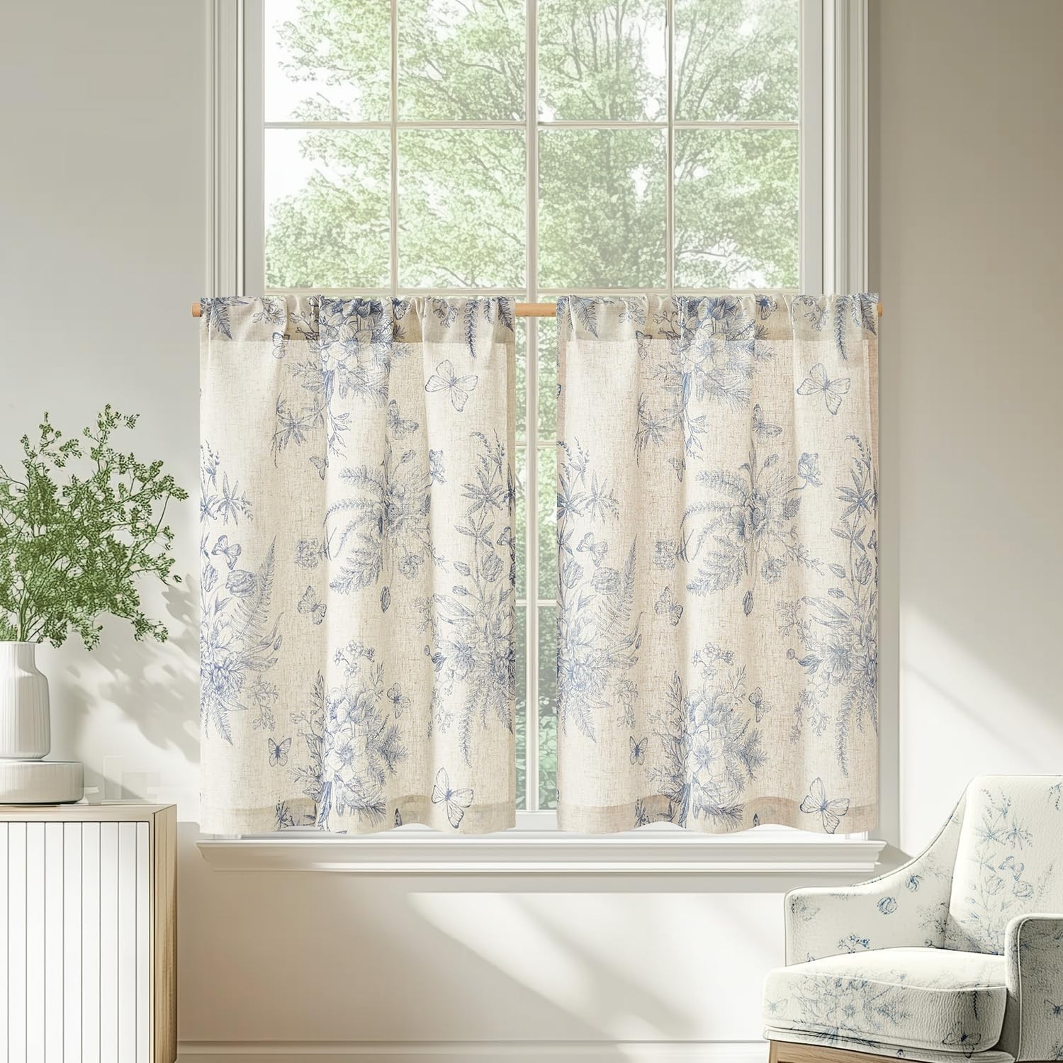 Half Window Curtains Small Drapes for Kitchen 36 Inch Rustic Floral Tier Curt…