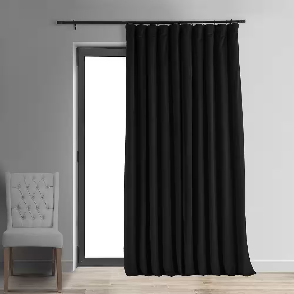 Black Extra Wide Velvet Rod Pocket Blackout Curtain – 100 In. W X 108 In. L (1 P