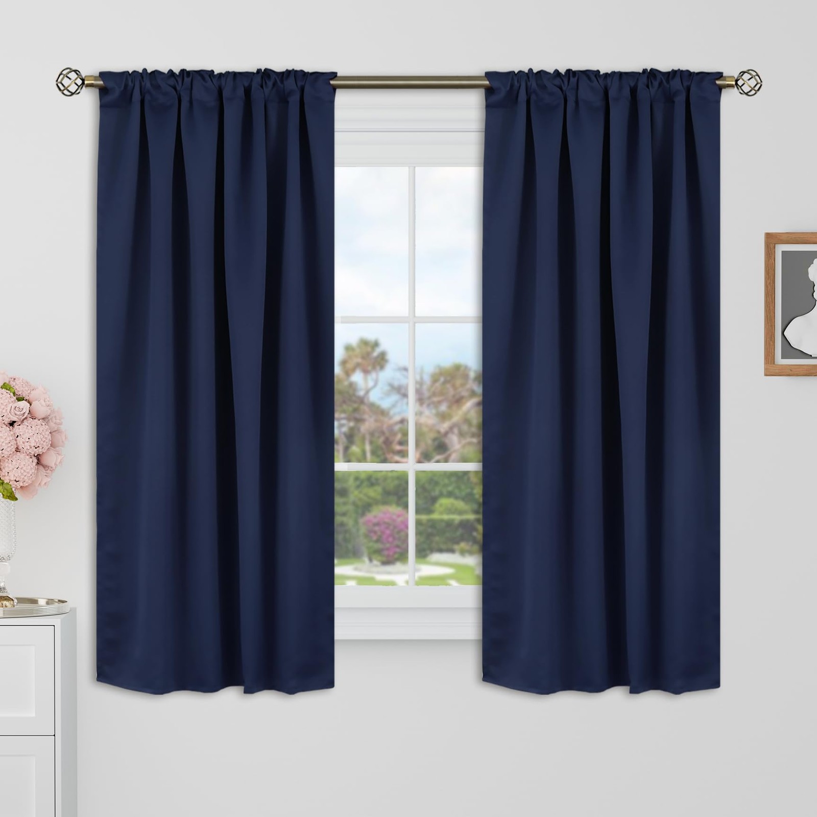 Navy Blue Cafe Curtains 48 Inch Length- 34 x 48 inch Rod Pocket and Back Tab …
