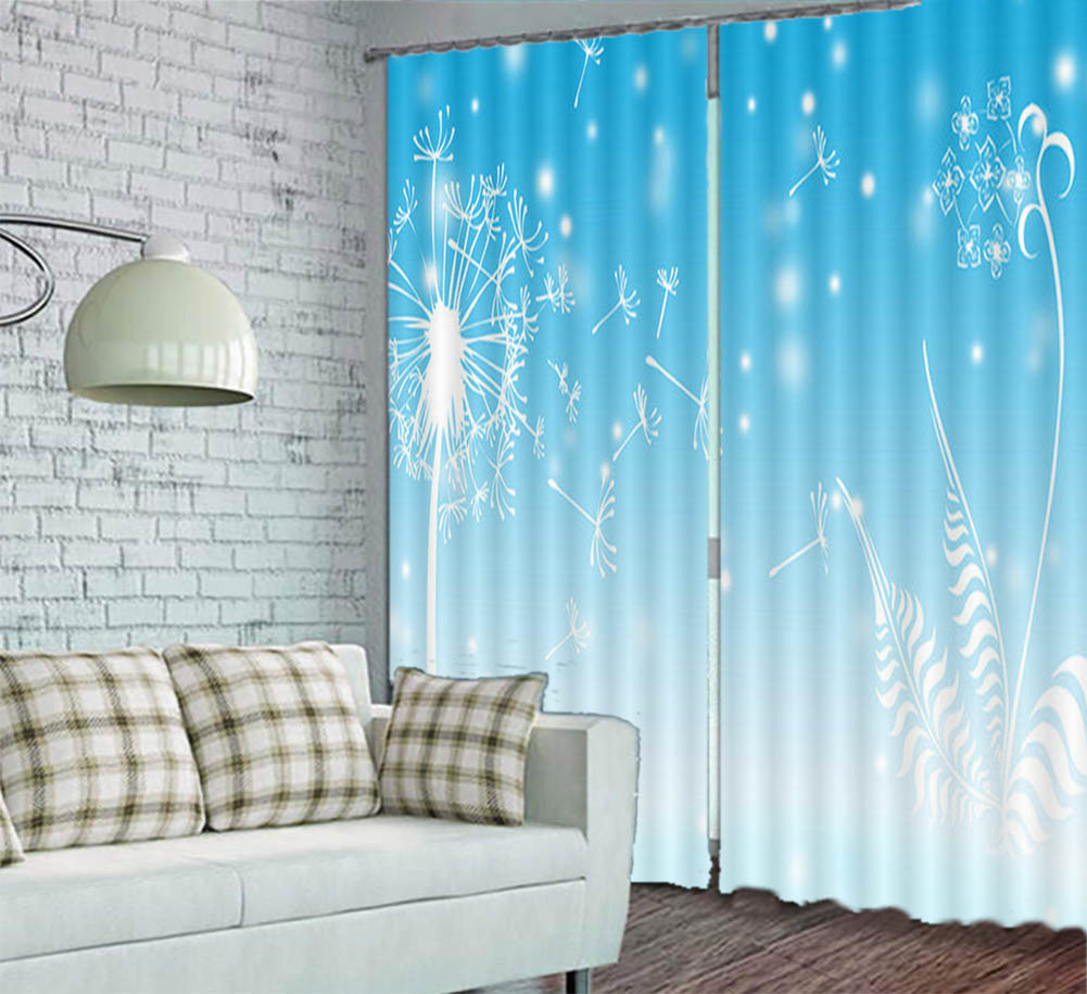Dreamy Blue Dandelion 3D Curtain Blockout Photo Printing Curtains Drape Fabric