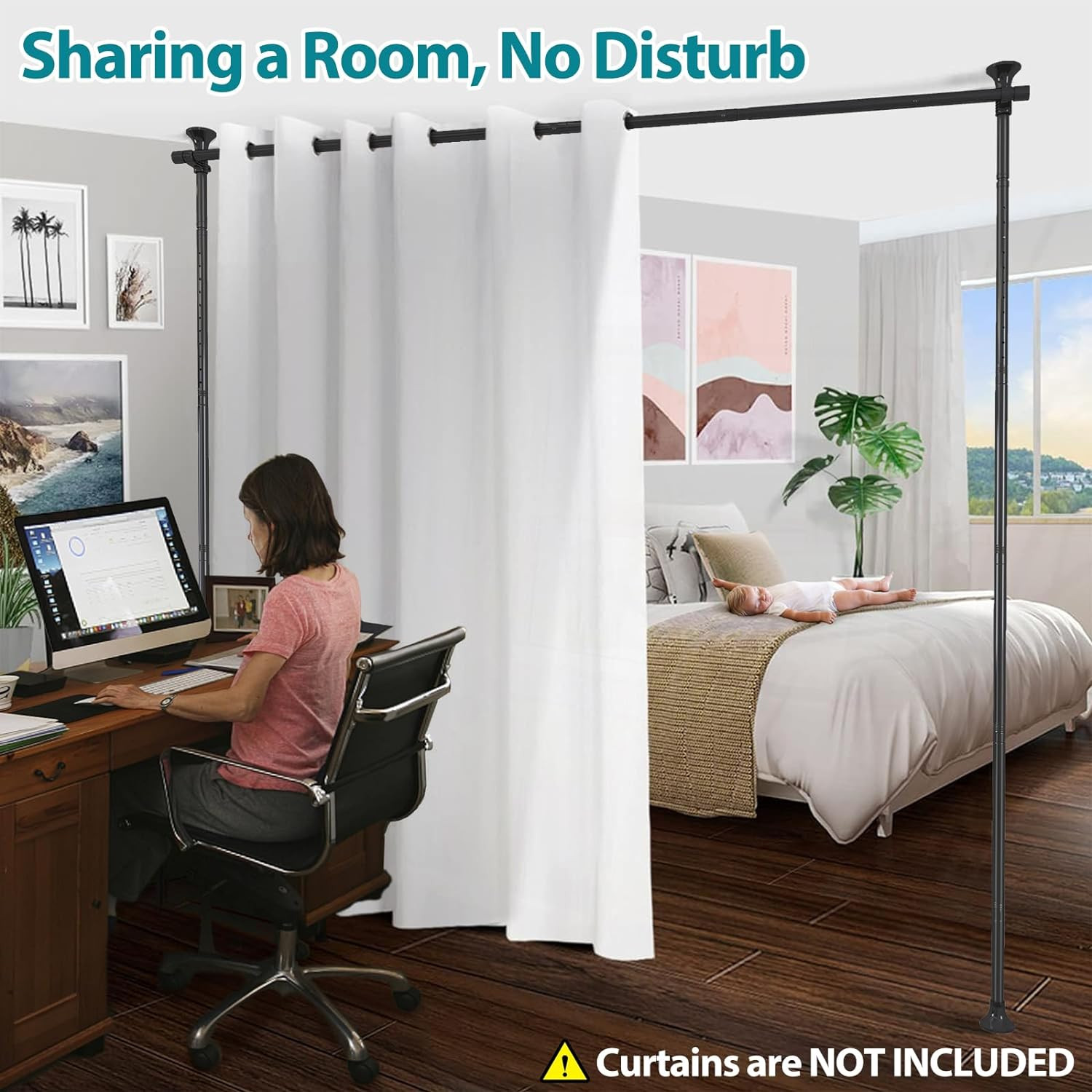 Adjust Room Divider Partition Tension Black Rod Bar for 28-70″ W | 48-120 inch H