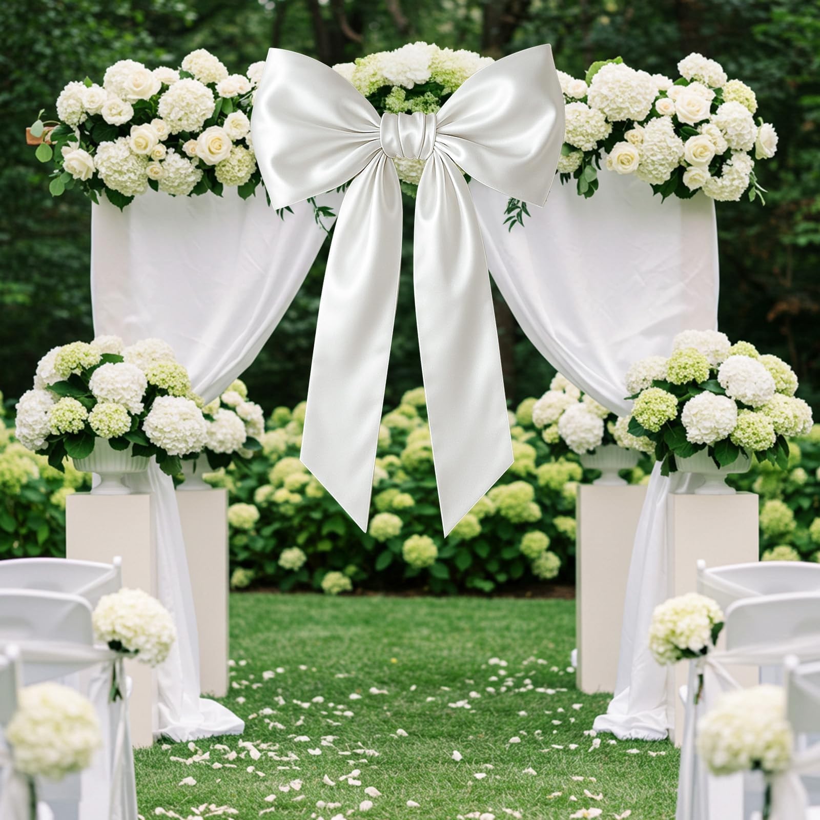 Large White Satin Big Bow Party Backdrop Wall Hanging Room Decor 43×24 Inch