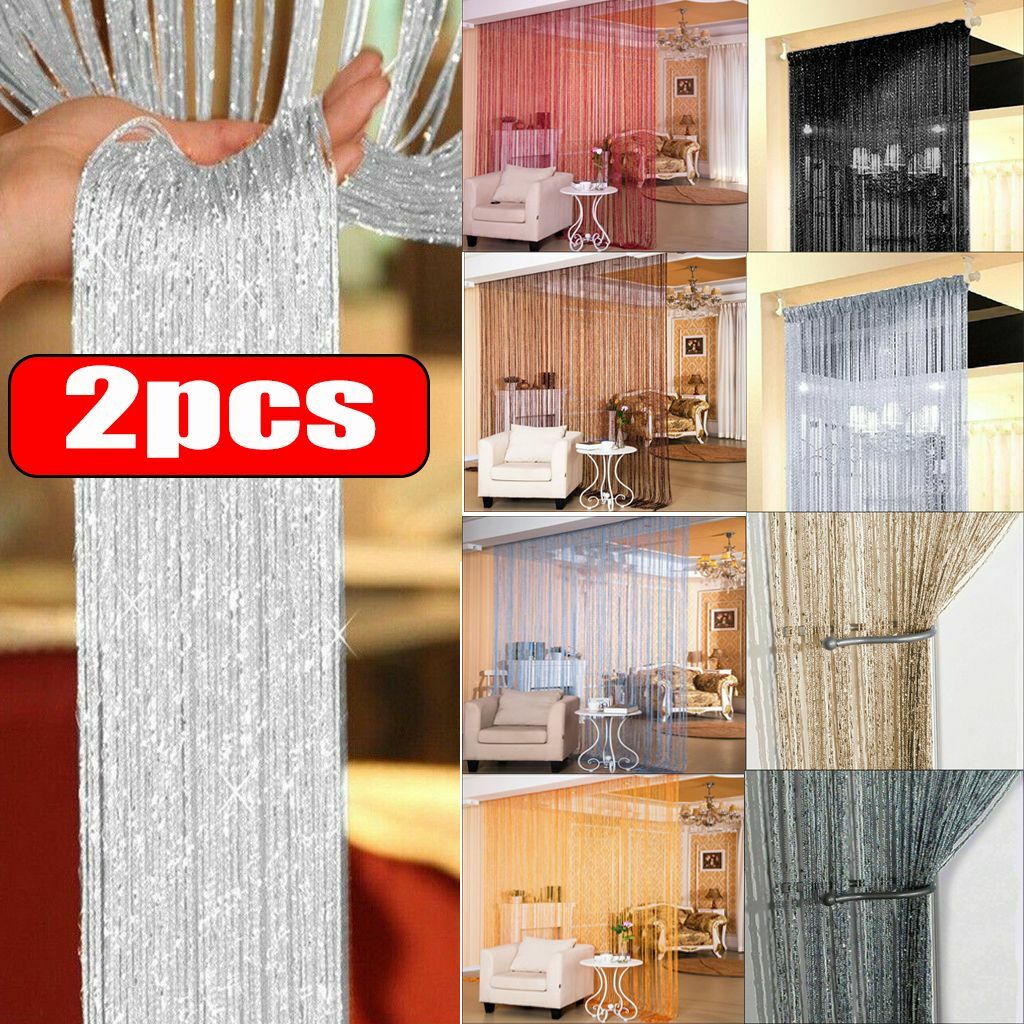 2PCS Glitter Blings String Door Curtain Room Dividers Fringe Window Panel USA