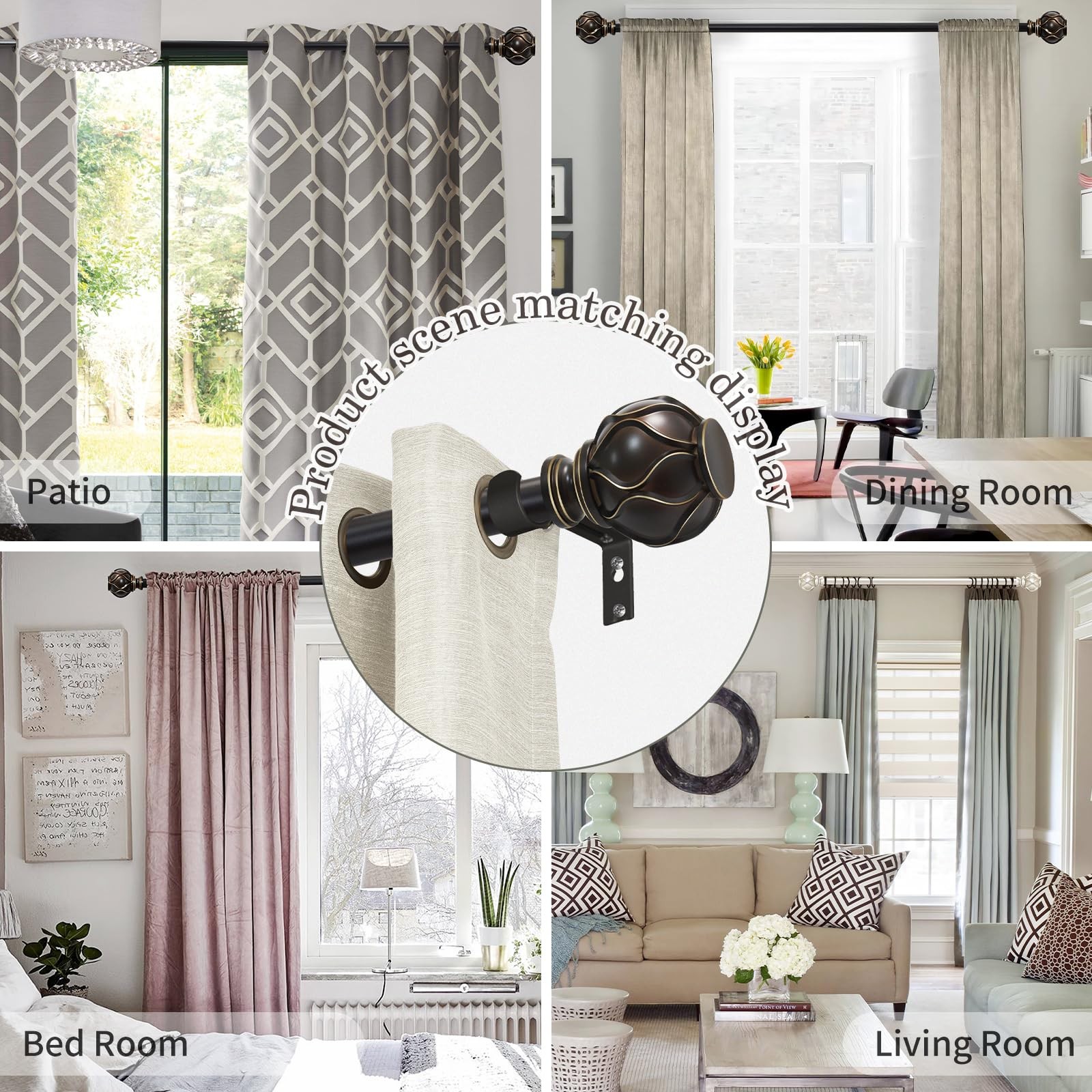 Bronze Curtain Rod for Windows 66 to 120 Inches(5.5-10ft), 1″ Diameter Heavy-…