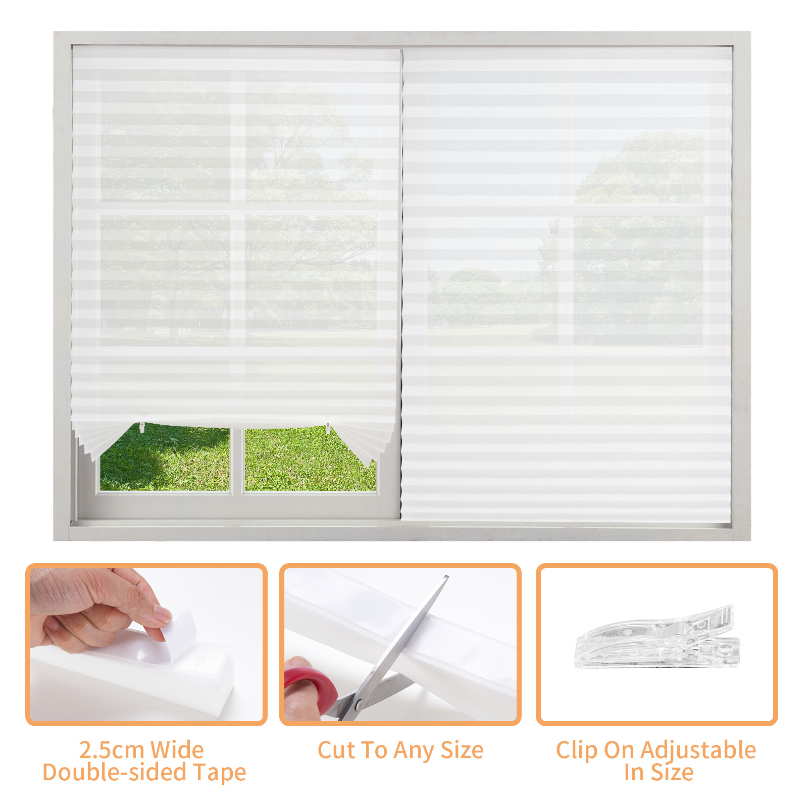 Temporary Window Blinds Cordless Self Adhesive Stick on Pleated Paper Blinds