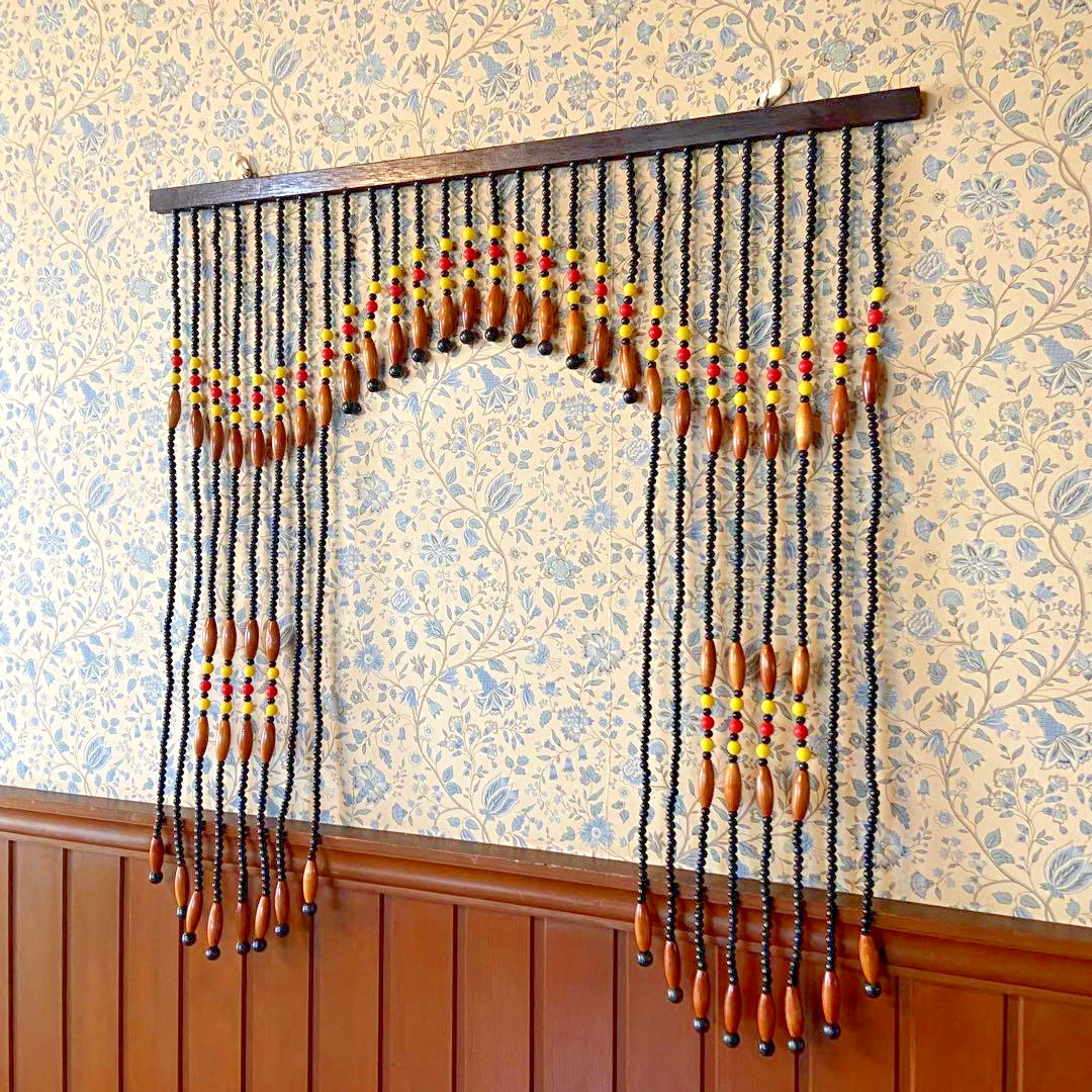 Showa Retro Beaded Noren Curtain Vintage Japanese Black Plastic Room Divider