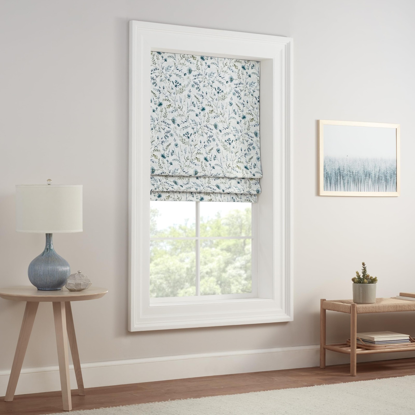 Eclipse Evangeline Botanical Roman Shade 39×64 Marine Cordless 100% Blackout