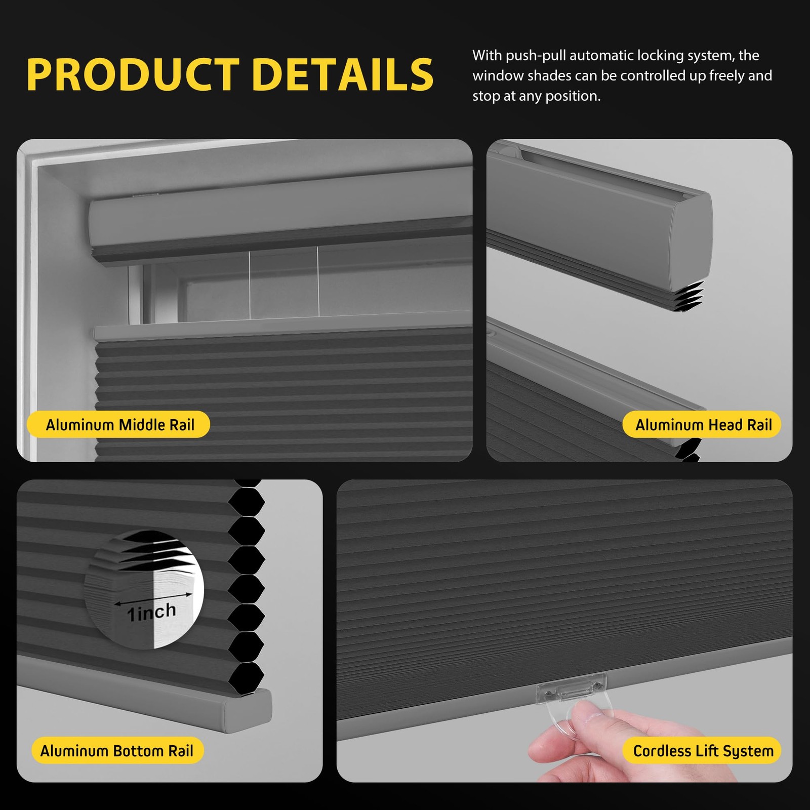 UNISHADES Top Down Bottom Up Cellular Shades 40″ W x 64″ H Black – Blackout