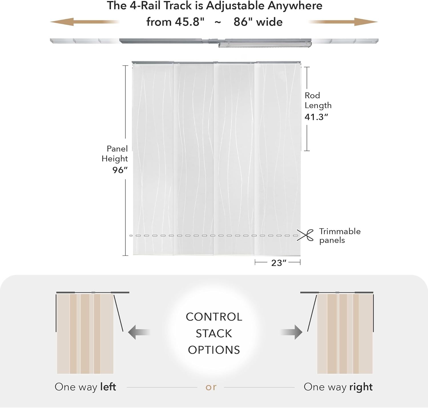 Adjustable Sliding Panel Track Blinds, White Vertical Blinds, Extendable Track