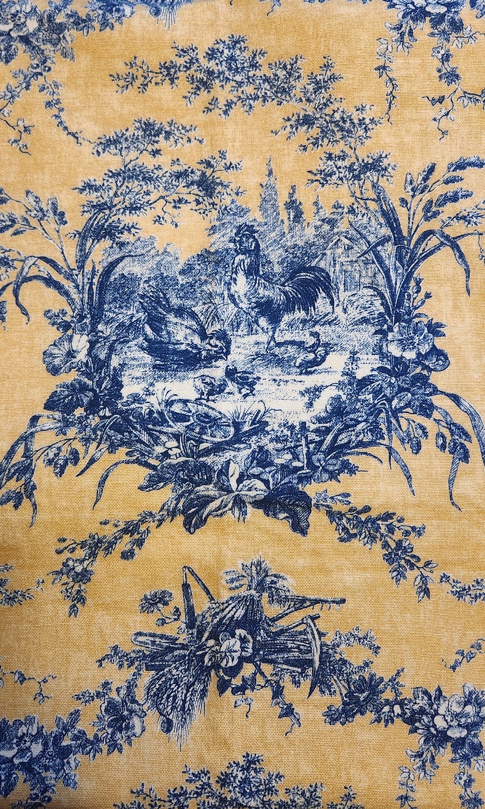VINTAGE Yellow/Blue FRENCH TOILE Curtains 100% COTTON Fully Lined 51″L/50″W