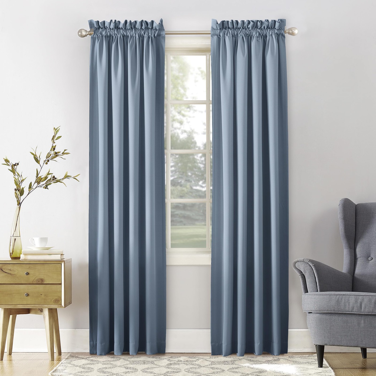 Vintage Blue Room Darkening Thermal Curtain 54X63 Energy Efficient Panel