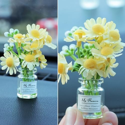 3PCS Mini Car Accessories, Cute Daisy Flowers Car Decorations, Miniature Plant