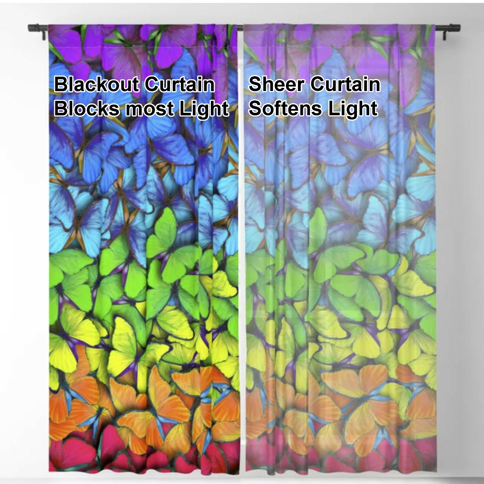 Butterfly Window Curtain colorful Drapery Curtain Panels kids rainbow window