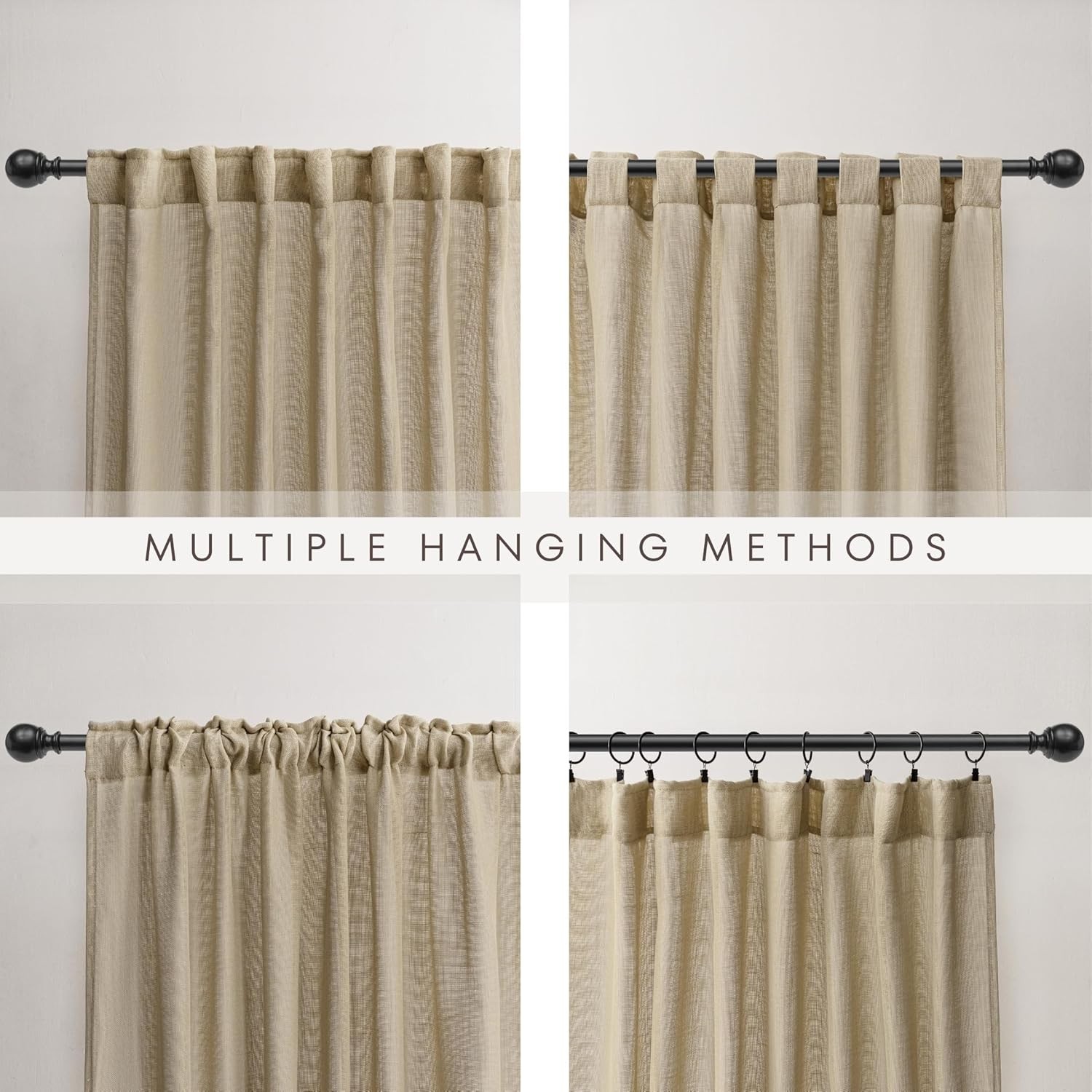 VOILYBIRD Thick Linen Texture Curtains 52×96, Khaki Living Room Rustic Farmhouse