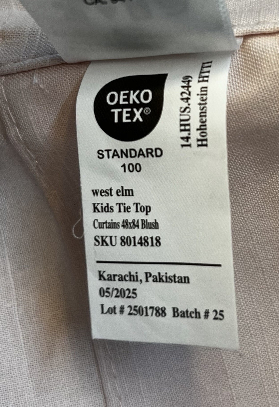 West Elm Kids Cotton Tie Top Blackout Curtains Set/2 Blush 48×84” NWOT/OB
