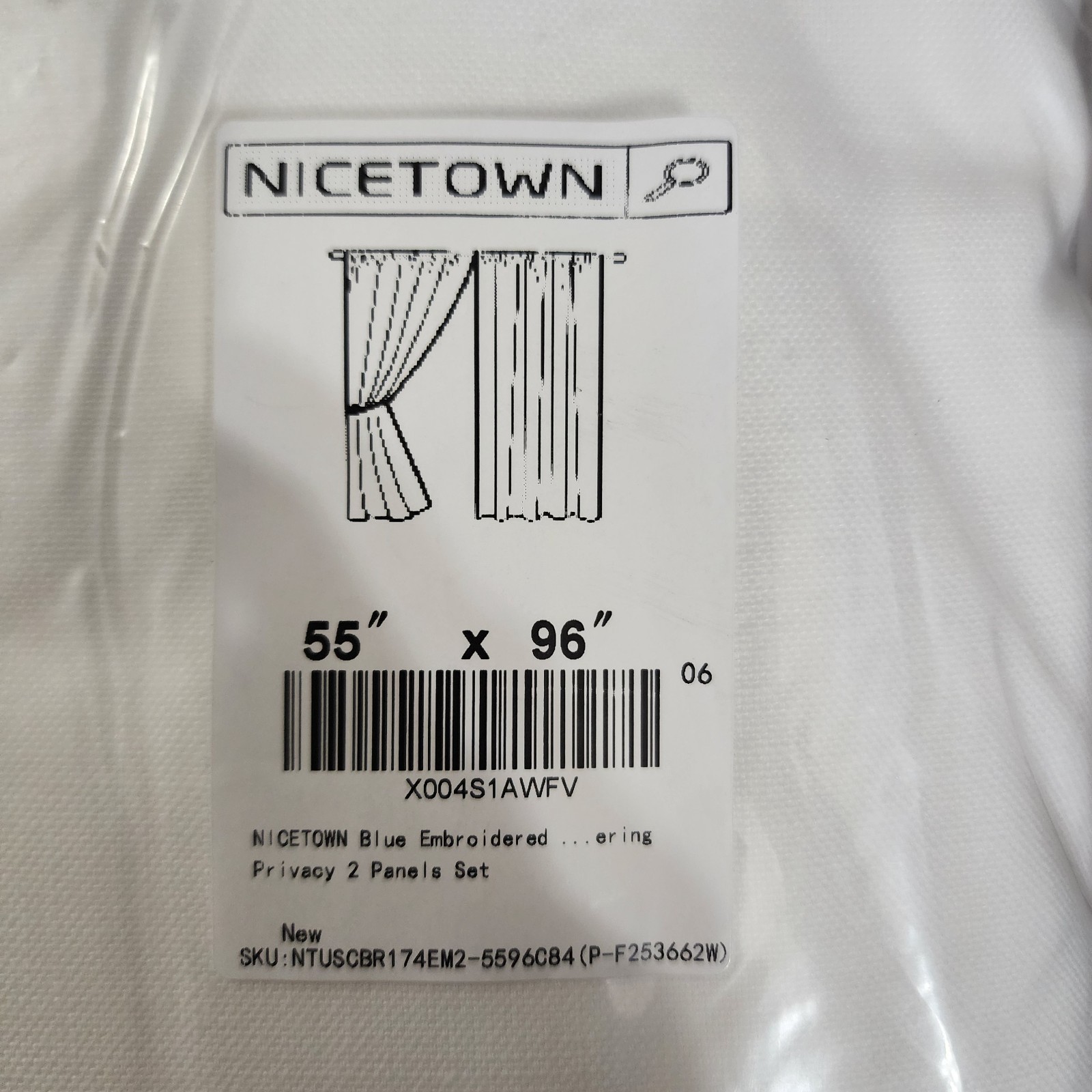 Nicetown White W/Blue Embroidery Curtains Back Tab 2-Panels Drapes 55″ W x 96″ L