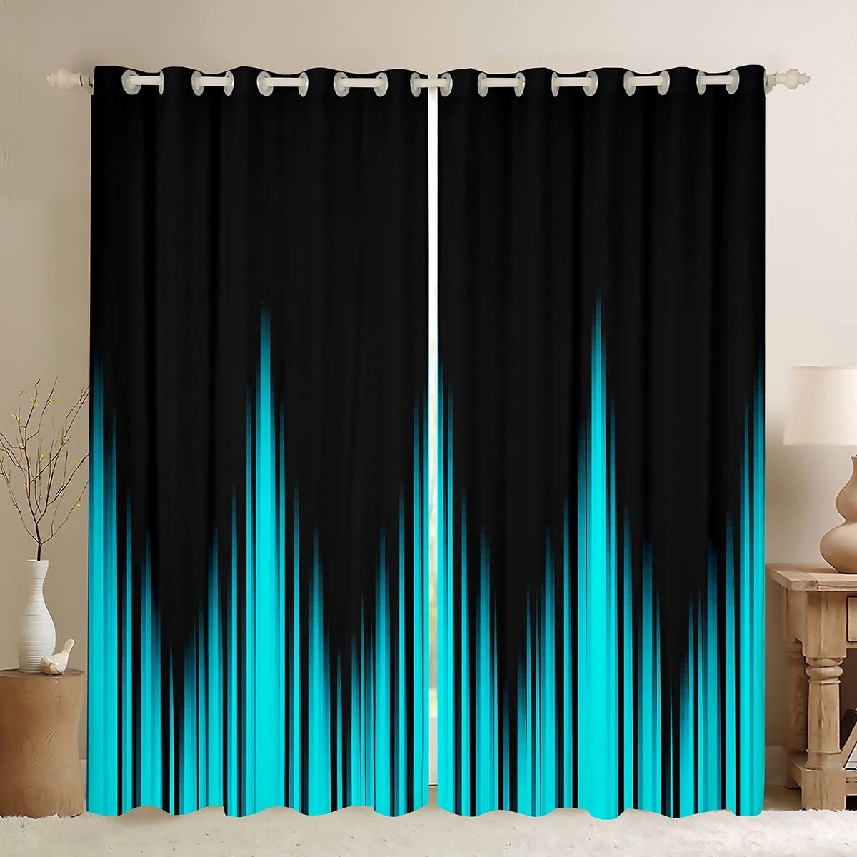 Feelyou Kids Turquoise Teal Blue And Dark Window Curtains Vintage Ombre
