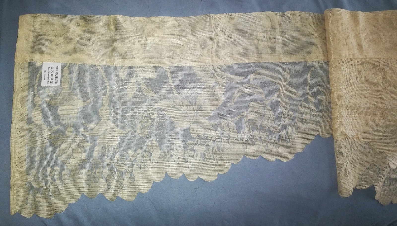 Lace Window Valance Soft Yellow-Beige Floral w Hummingbirds 14″L & 9″ x 54″ W