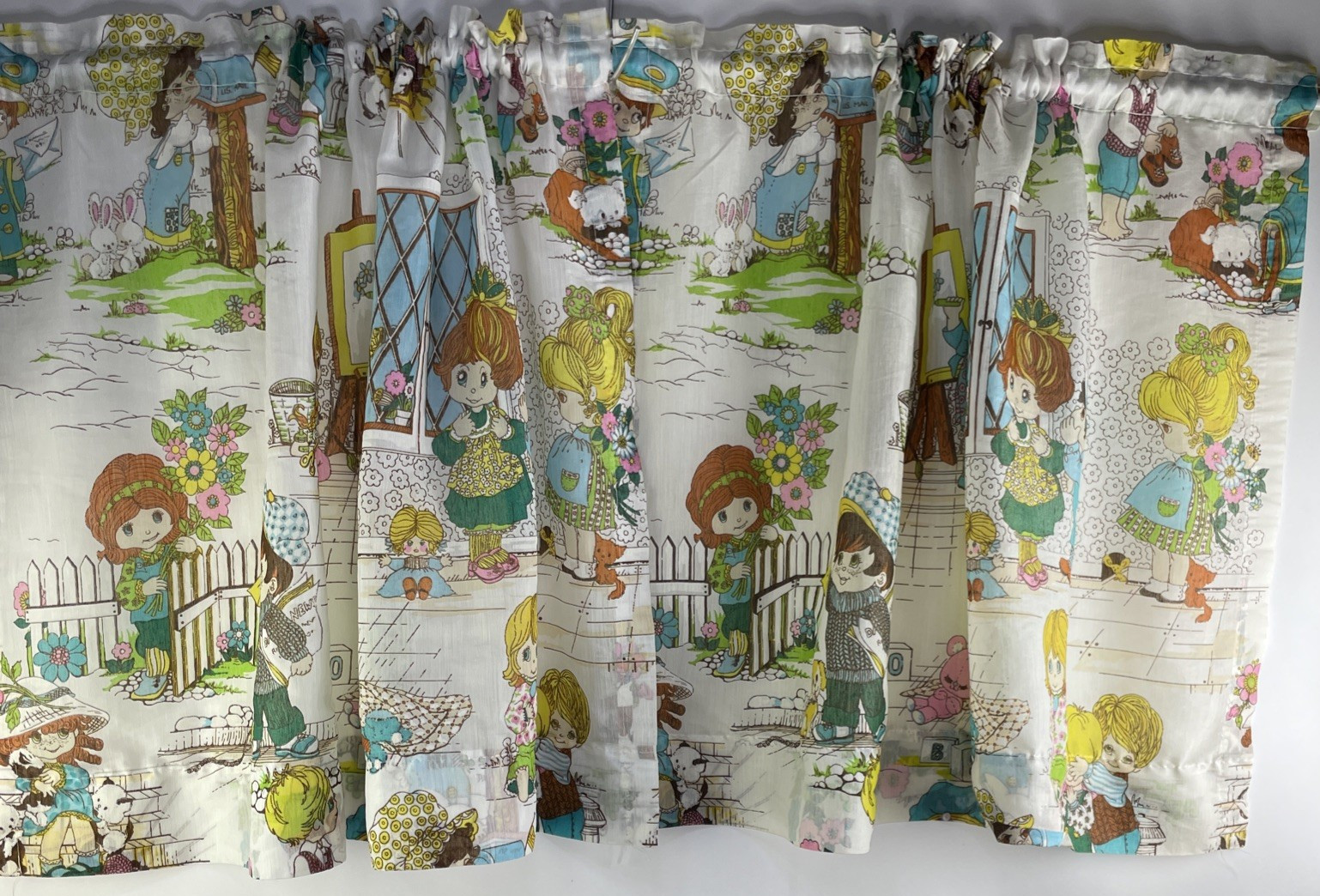 Vtg 70’s J C Penney Curtain Tier Big Eye Kids Semi Sheer Rod Pocket 32×23