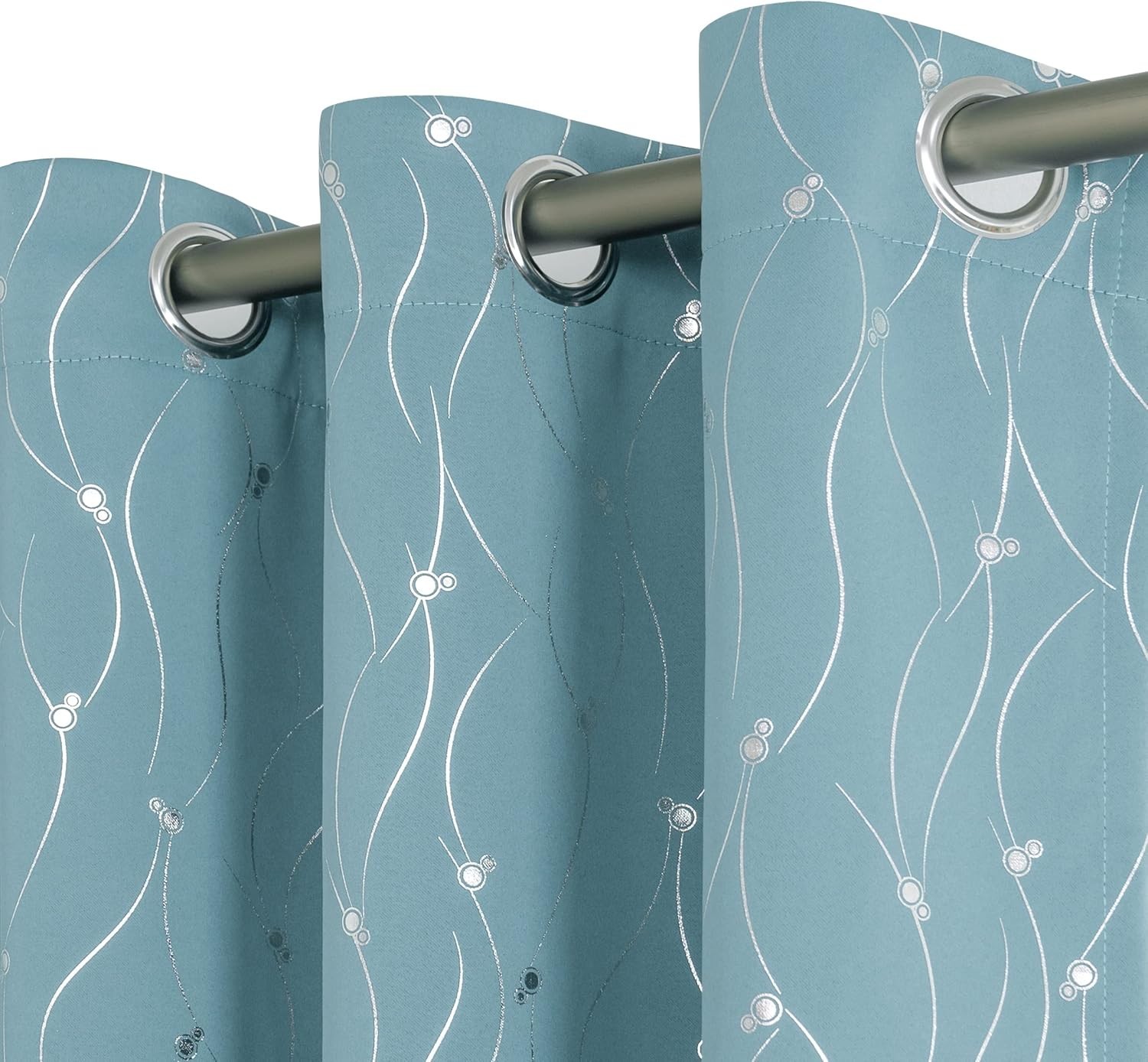 Luxurious Wave Line & Dots Blackout Drapes – 52 x 72 Inch Panels in Aqua