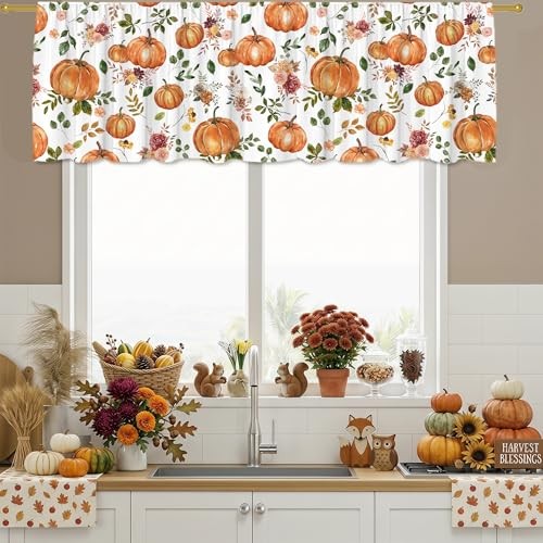 Valance for Windows, Pumpkins Orange 18″W x 54″L (Pack of 1) Fall Pumpkins