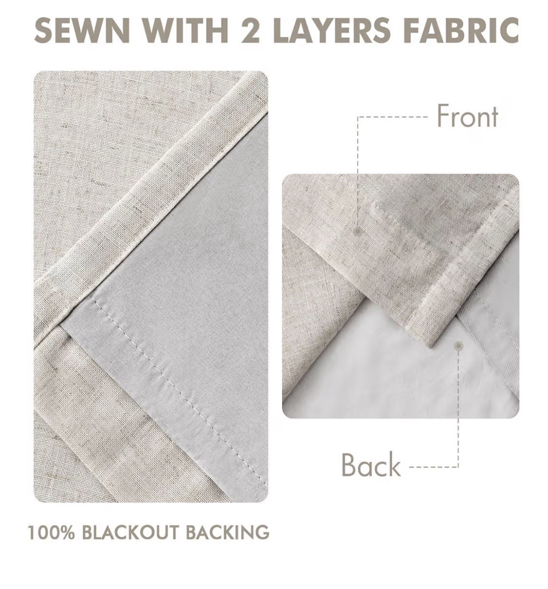 Pinch Pleated 100% Blackout Linen Blend Curtains Lined , Birch Color 40”W X 84”L